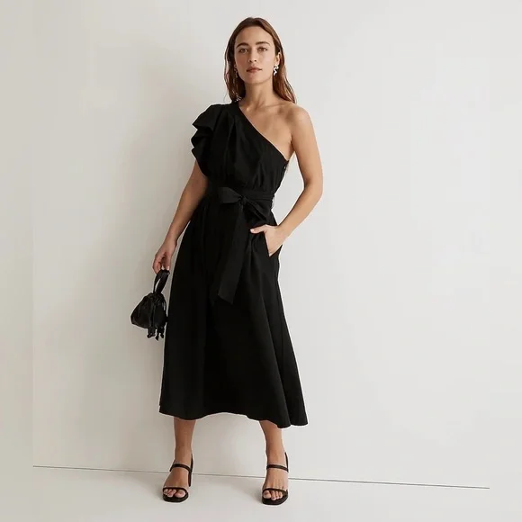 Madewell Ruffle One-Shoulder Midi Dress - Picture 2 of 16